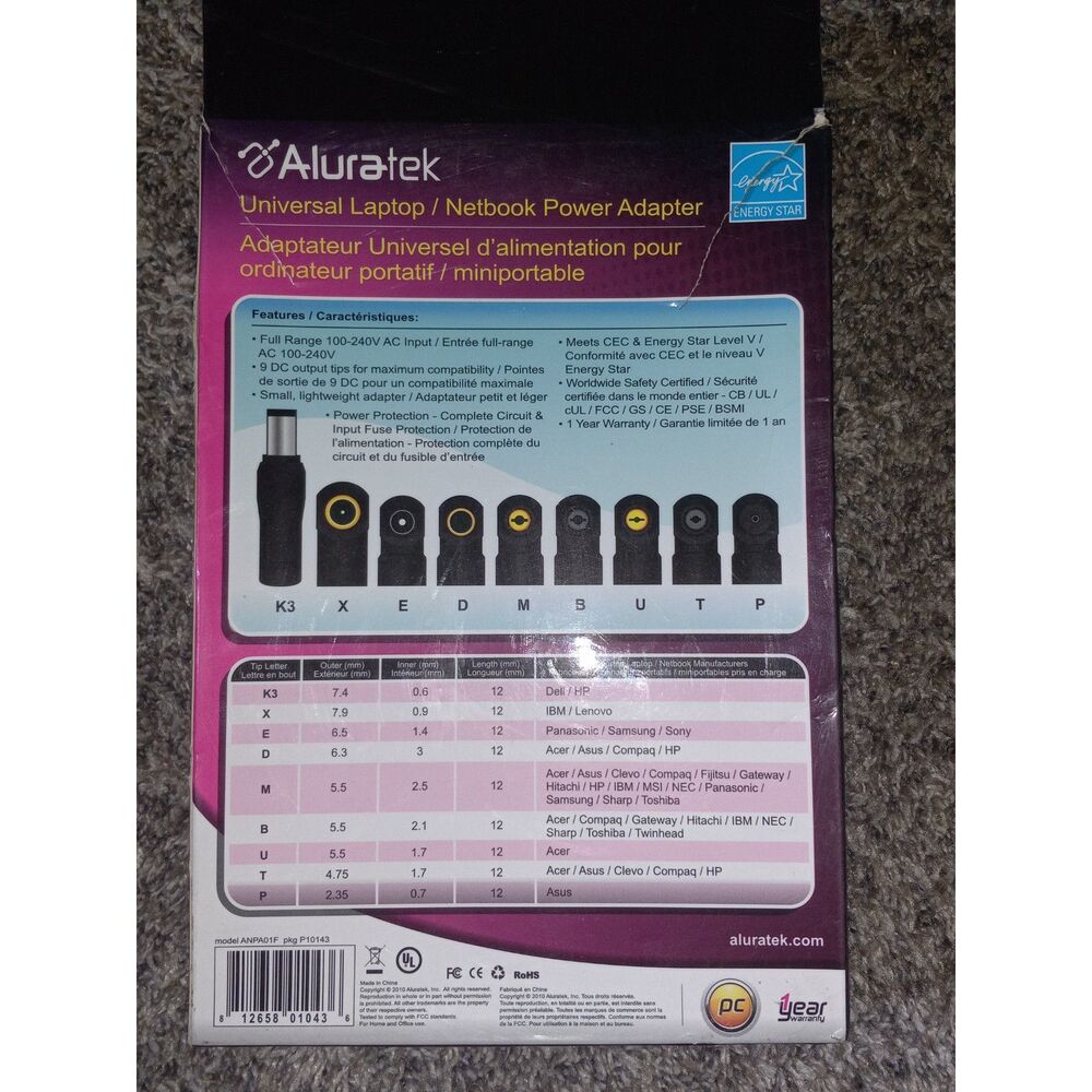 Aluratek Universal Charger with Different Charging tips Brand New